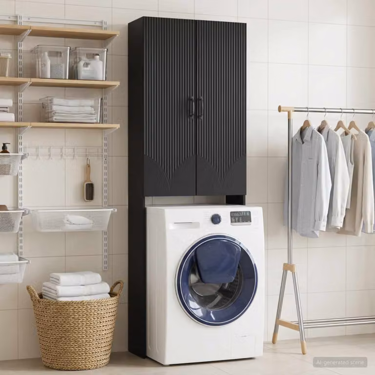 Mobile bagno vidaXL HOORN nero in legno ingegnerizzato, L: 66 cm, P: 25,5 cm, H: 190 cm