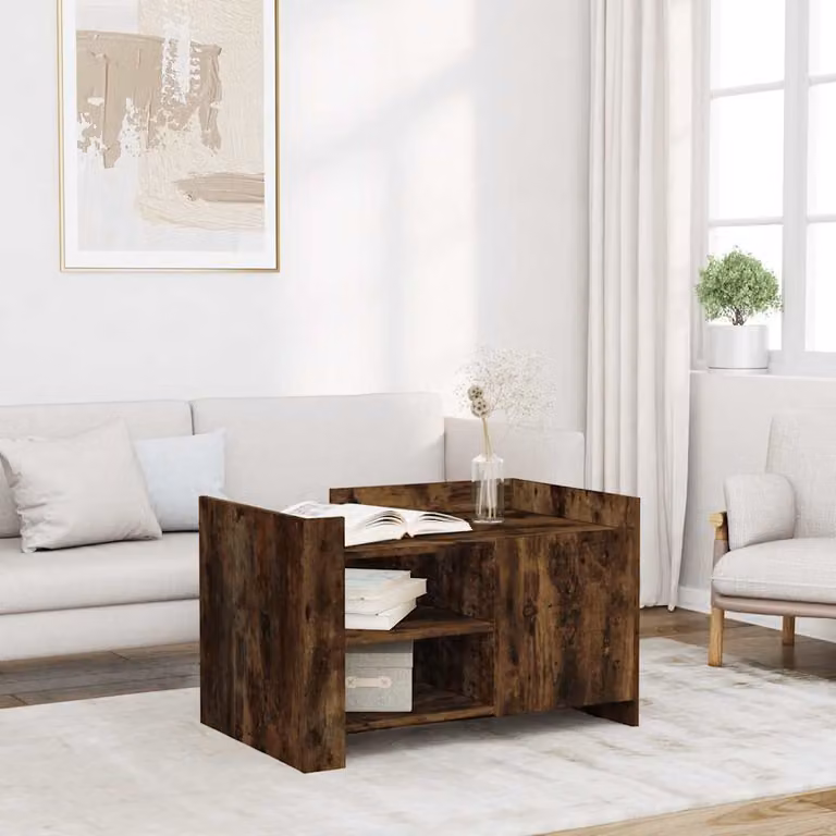vidaXL Tavolino da Salotto Moderno in Legno Multistrato e MDF, Colore Rovere Fumo, L: 80 cm, P: 50 cm, H: 50 cm