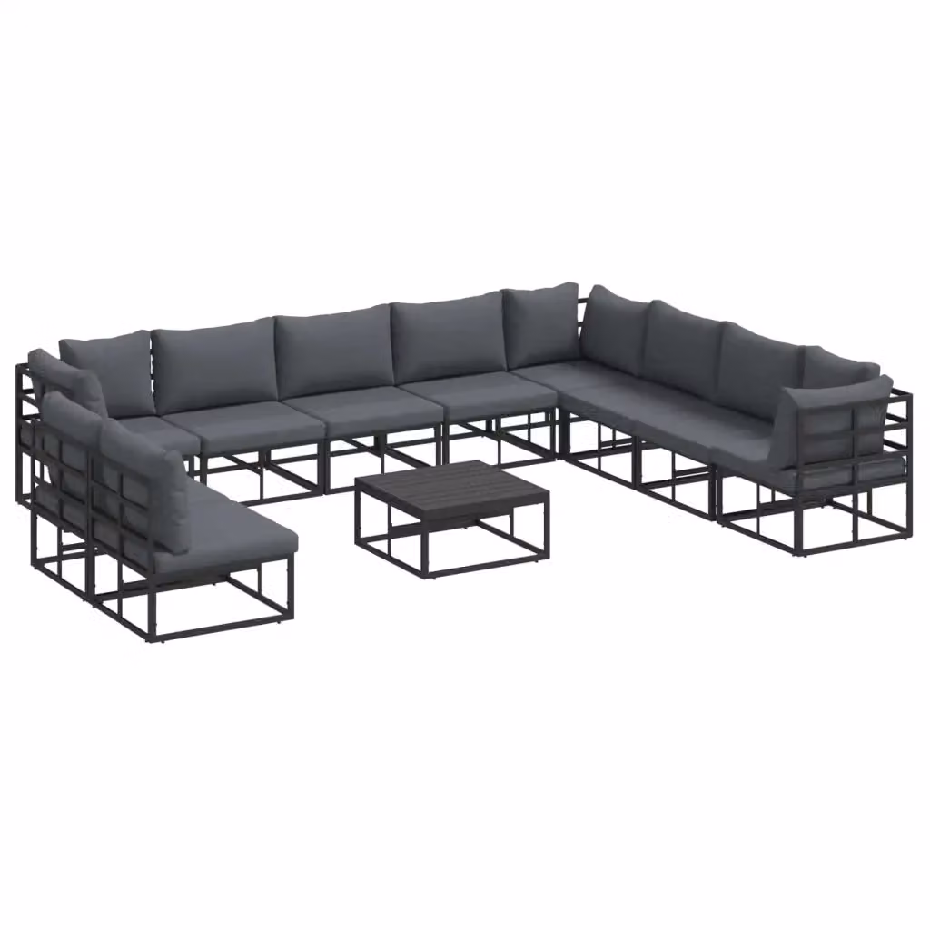 Set Divano da Giardino Moderno vidaXL in Alluminio Antracite e Nero con Cuscini Imbottiti e Rivestimenti Rimovibili – 2