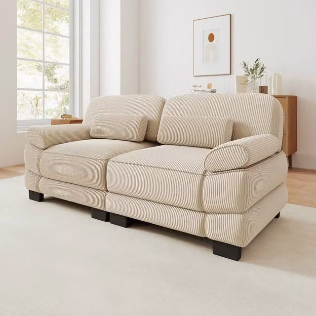 Divano modulare in velluto a coste beige; 194 x 88;5 x 94 cm; con cuscino lombare