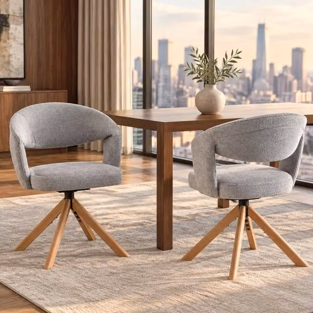 Set di 2 sedie da pranzo girevoli a 360° grigie con schienale curvo