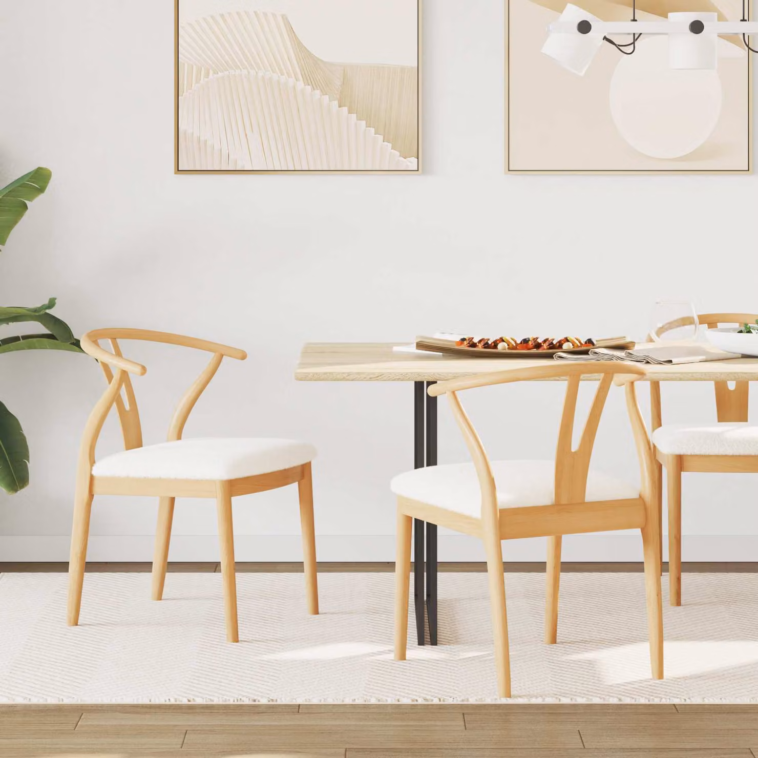 Set di 2 sedie da pranzo vidaXL in legno di gomma naturale e chiaro