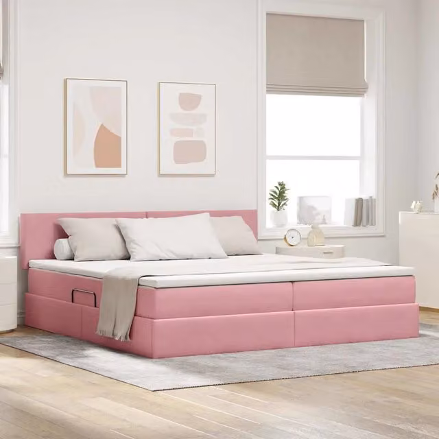 Letto con contenitore e illuminazione LED vidaXL in velluto rosa L: 200 cm, P: 200 cm, H: 204 cm – 1