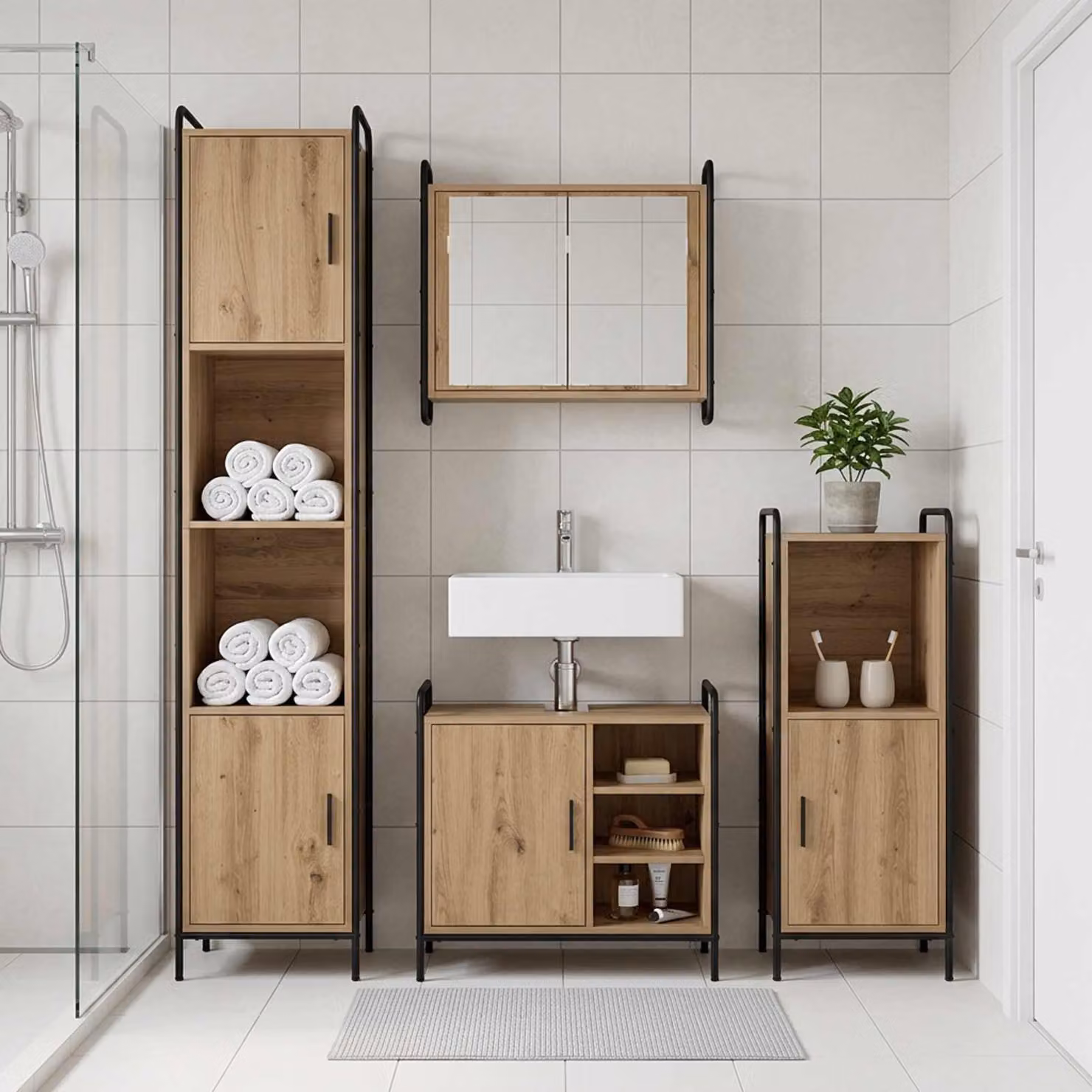vidaXL Set di Armadi da Bagno 2 pz Rovere Artigianale