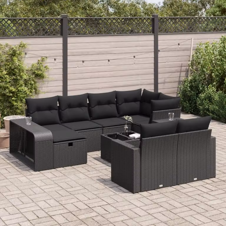 Maison Exclusive - Set da giardino 11 pezzi con cuscini in poly rattan nero
