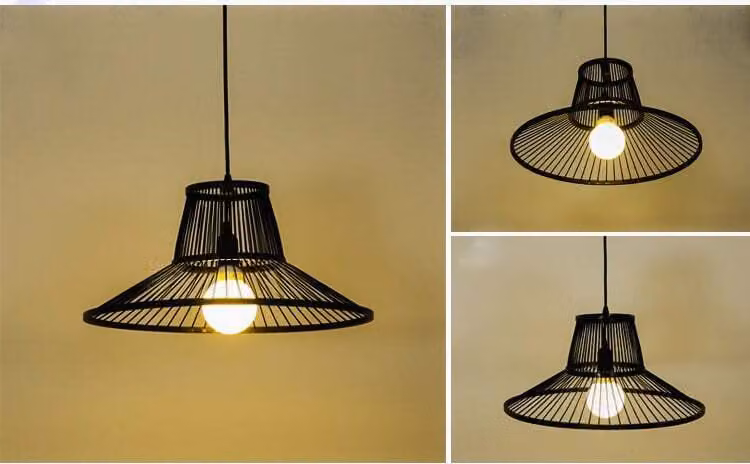 Fine Asianliving Bamboo Hanging Lamp Lampada a sospensione Nero fatto a mano - Miller D50xH22cm Lampada a sospensione Illuminazione Paralume di bambù Tessuto Lampada Illuminazione Rotan