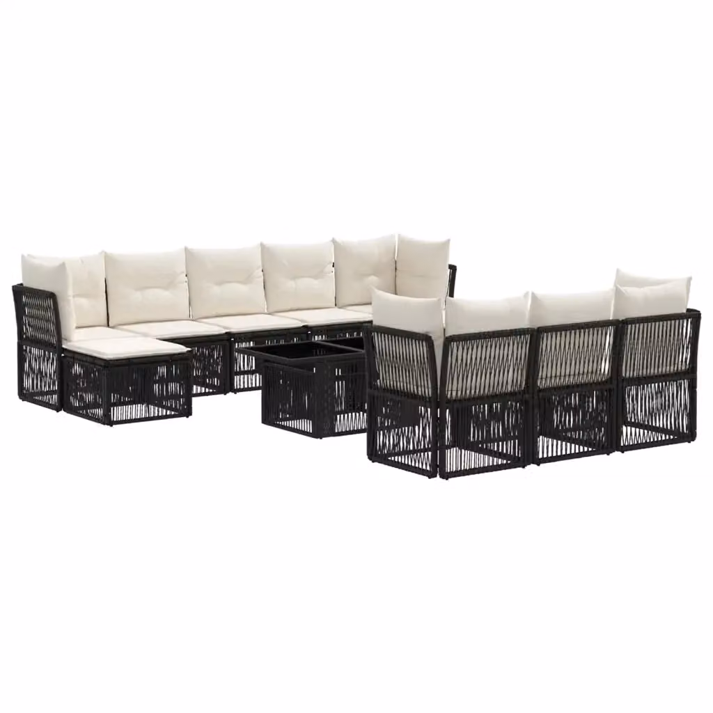 Set Divano da Giardino vidaXL a Forma di L in Polyrattan Nero con Cuscini e Tavolino da Esterno – 2