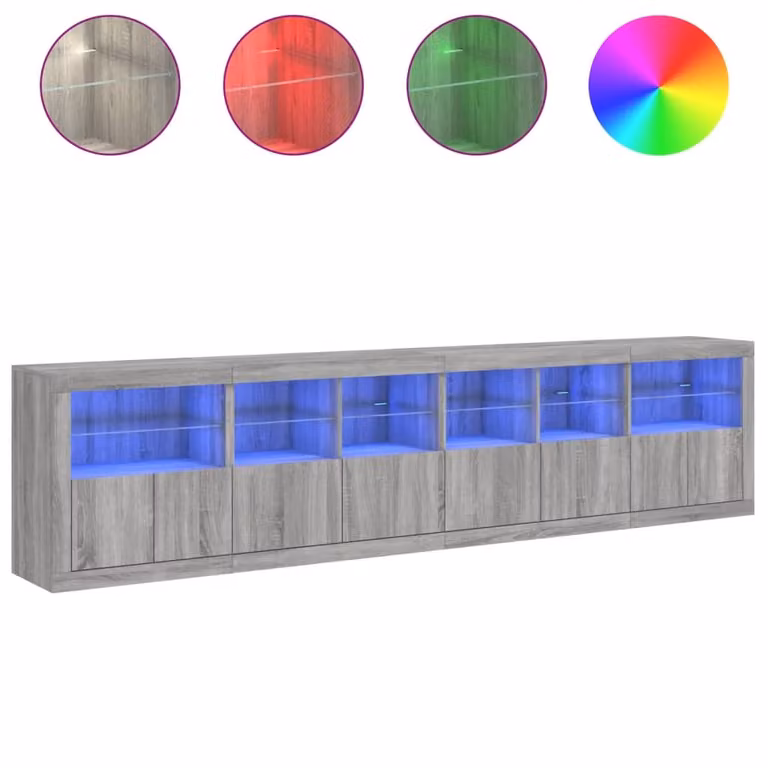 Credenza con Luci LED Grigio Sonoma 283x37x67 cm