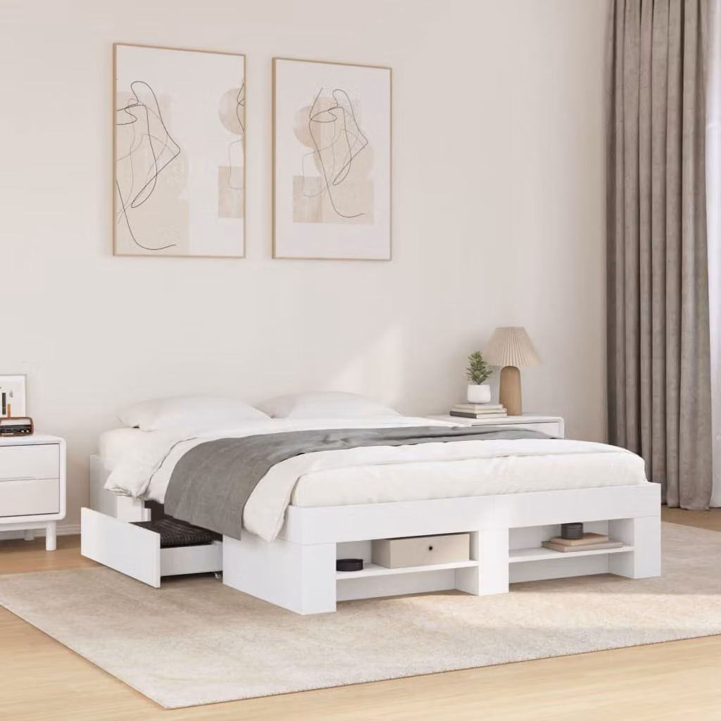 Letto con giroletto vidaXL in legno multistrato bianco L: 140 cm, P: 200 cm, H: 143 cm