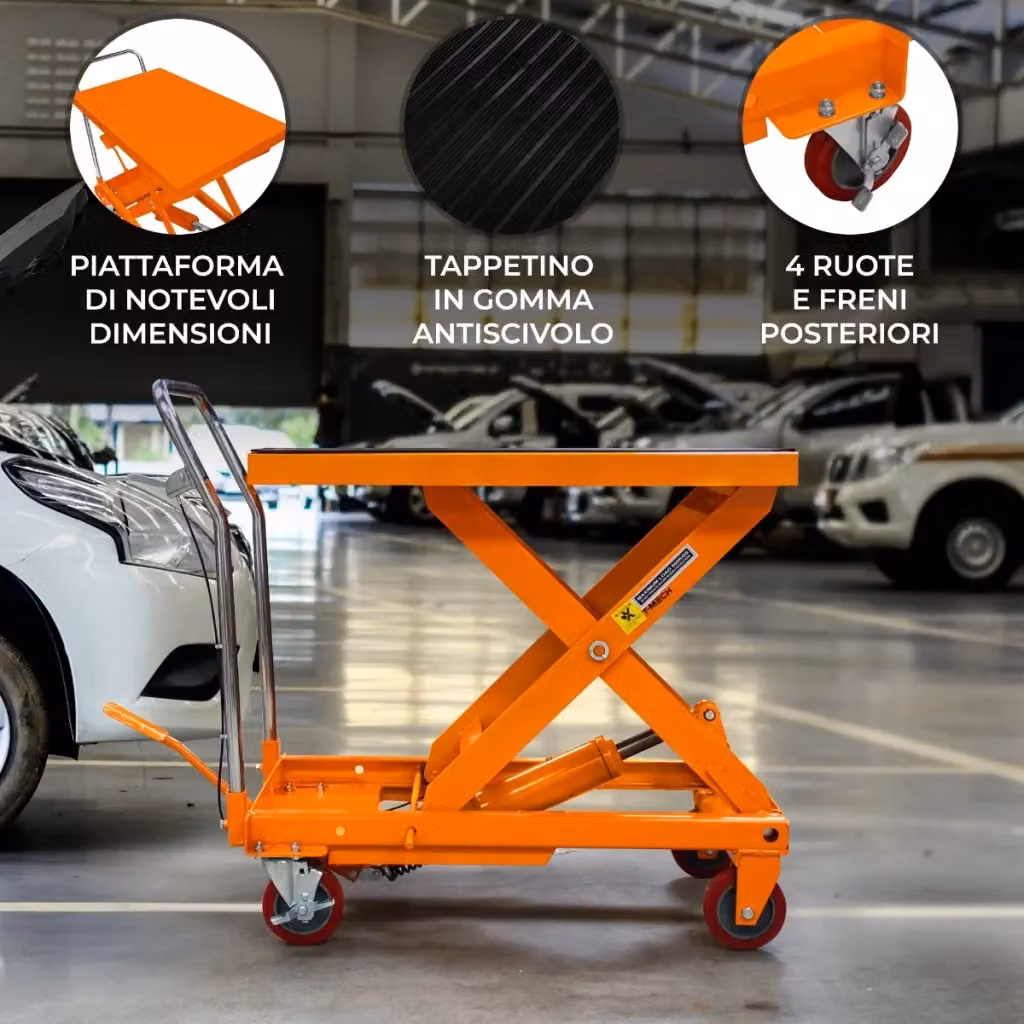 Pedana idraulica di sollevamento con carrello mobile MONSTER SHOP arancione in acciaio L: 110 cm, P: 58 cm, H: 91 cm – 2