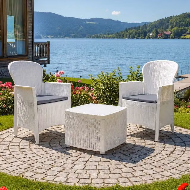Set Salotto da Esterno Anny DMORA con Divano a 2 Posti e Tavolino, Bianco e Beige