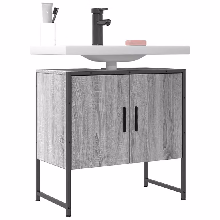 Lavabo da bagno mobile vidaXL in legno multistrato Grigio Sonoma, L: 60 cm, P: 33 cm, H: 60 cm