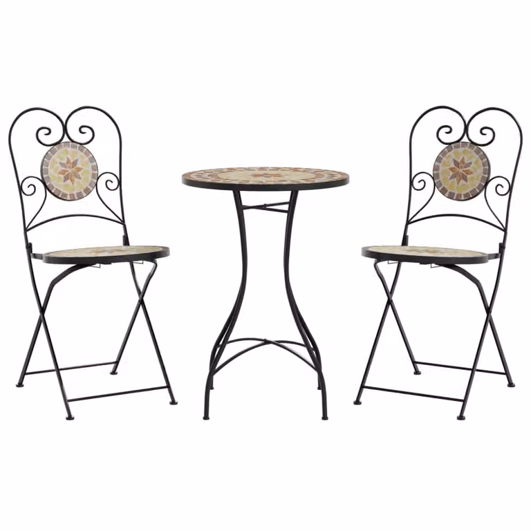 Set da Bistrot con Mosaico Terracotta e Bianco Ferro e Ceramica