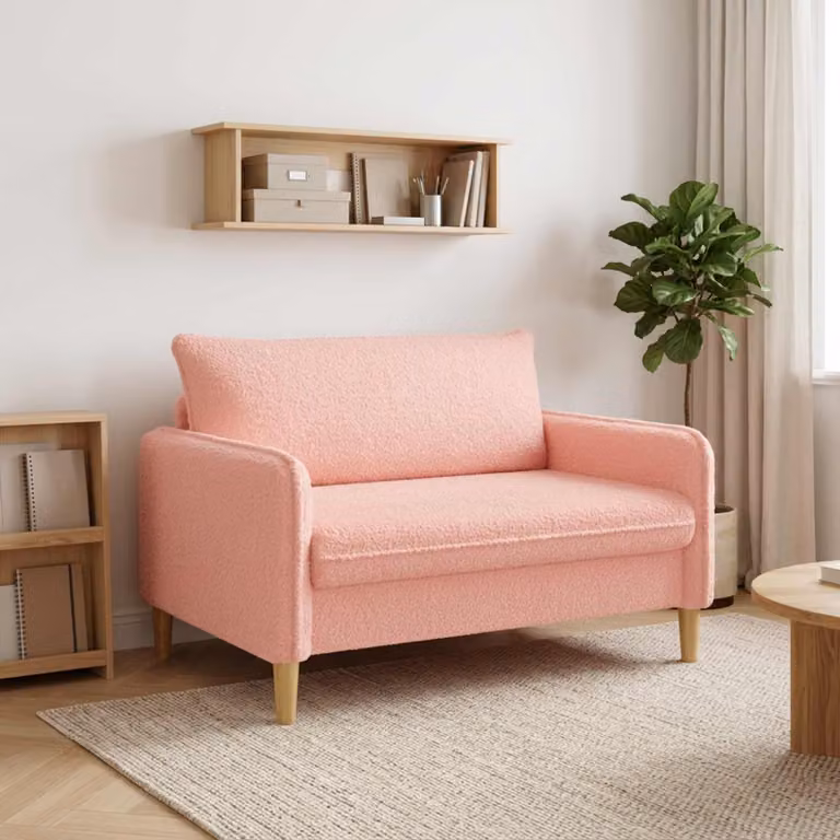 Poltrona lounge XXL vidaXL in tessuto bouclé rosa con struttura moderna per soggiorno e camera da letto