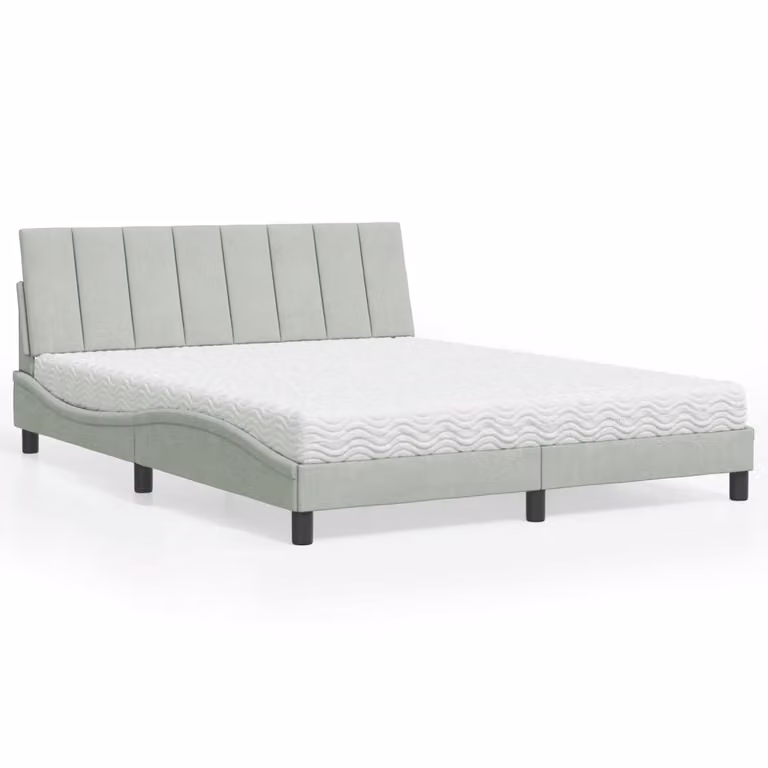 Letto con Materasso Hanko vidaXL in Velluto Grigio Chiaro 160x200 cm