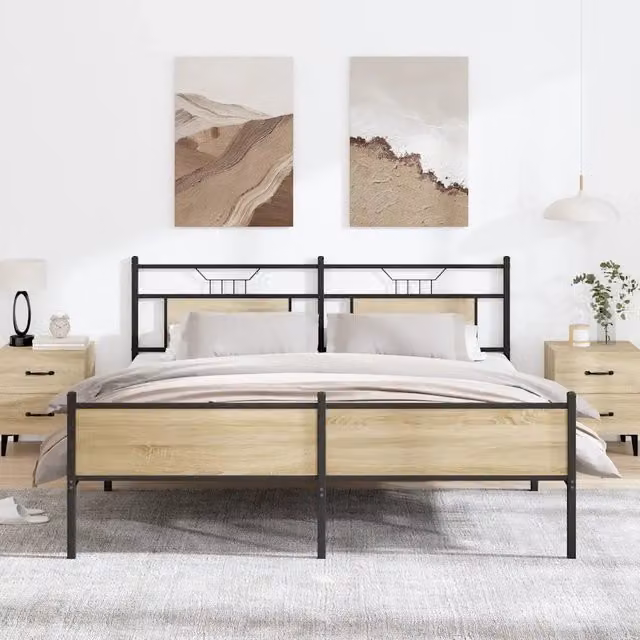 Letto giroletto vidaXL in metallo e MDF color rovere sonoma L 160 cm x P 200 cm