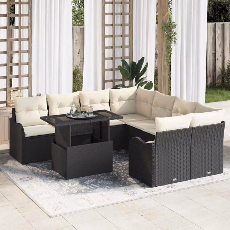 Maison Exclusive - Set da giardino composto da 9 pezzi, divano in rattan sintetico nero