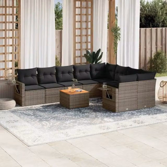 Set Divano da Giardino Moderno VIDAXL in Polyrattan Grigio con 10 Pezzi e Cuscini