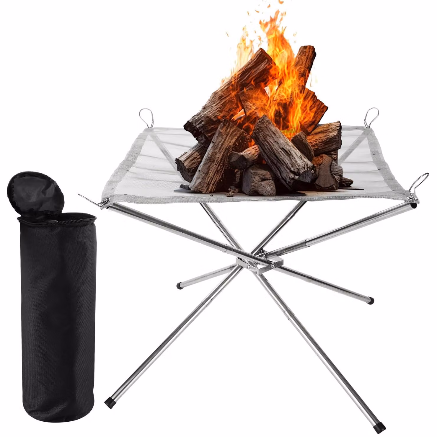 Camino portatile aperto - 56 cm - Pieghevole - Acciaio inossidabile - Braciere da esterno - Stabile, ideale per il campeggio