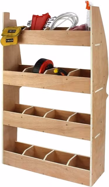 Scaffale in legno marrone per Van Citroën Berlingo II SWB con 16 scompartimenti Monster Shop