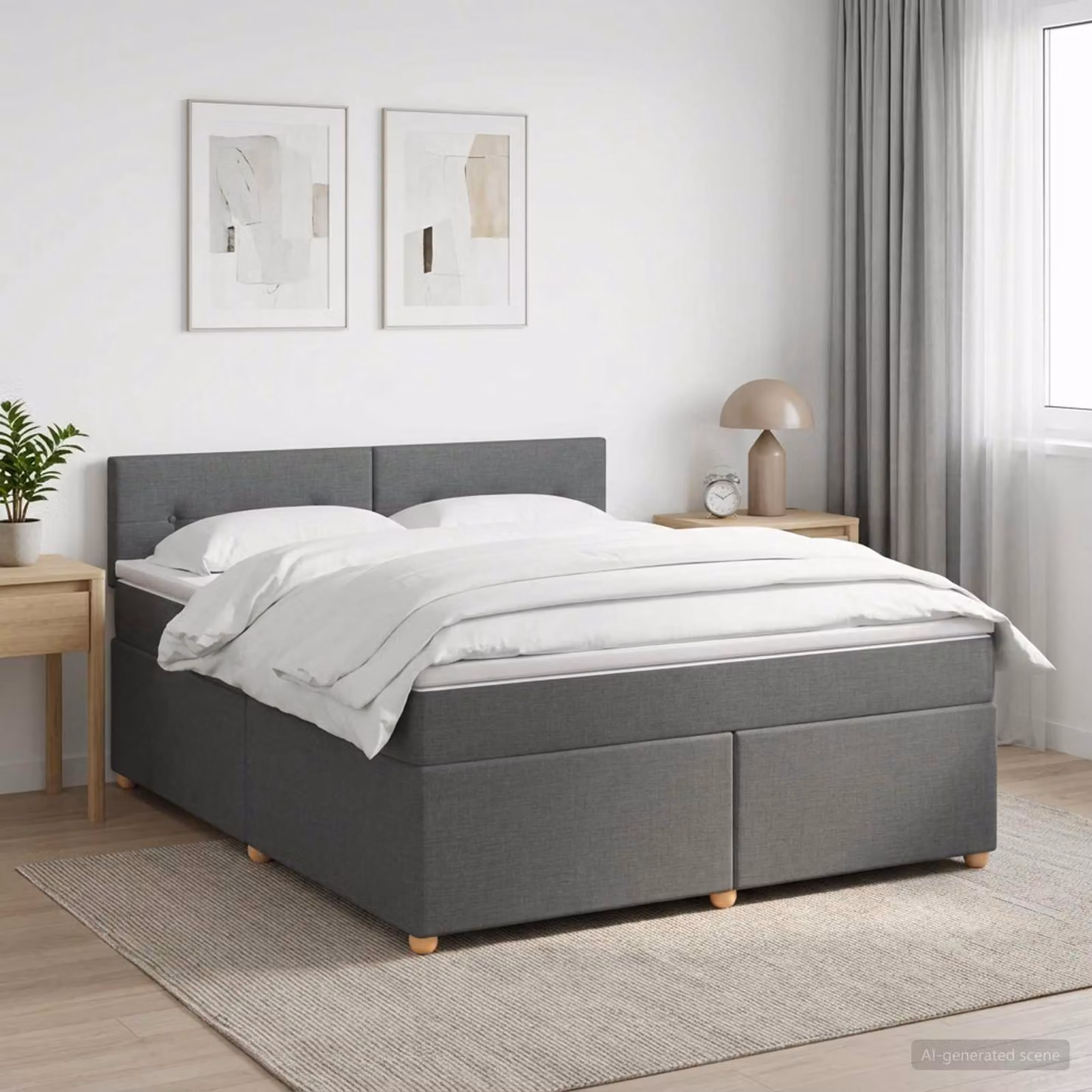 Letto box spring con materasso ibrido vidaXL Grigio e Bianco L/P: 160 x 200 cm