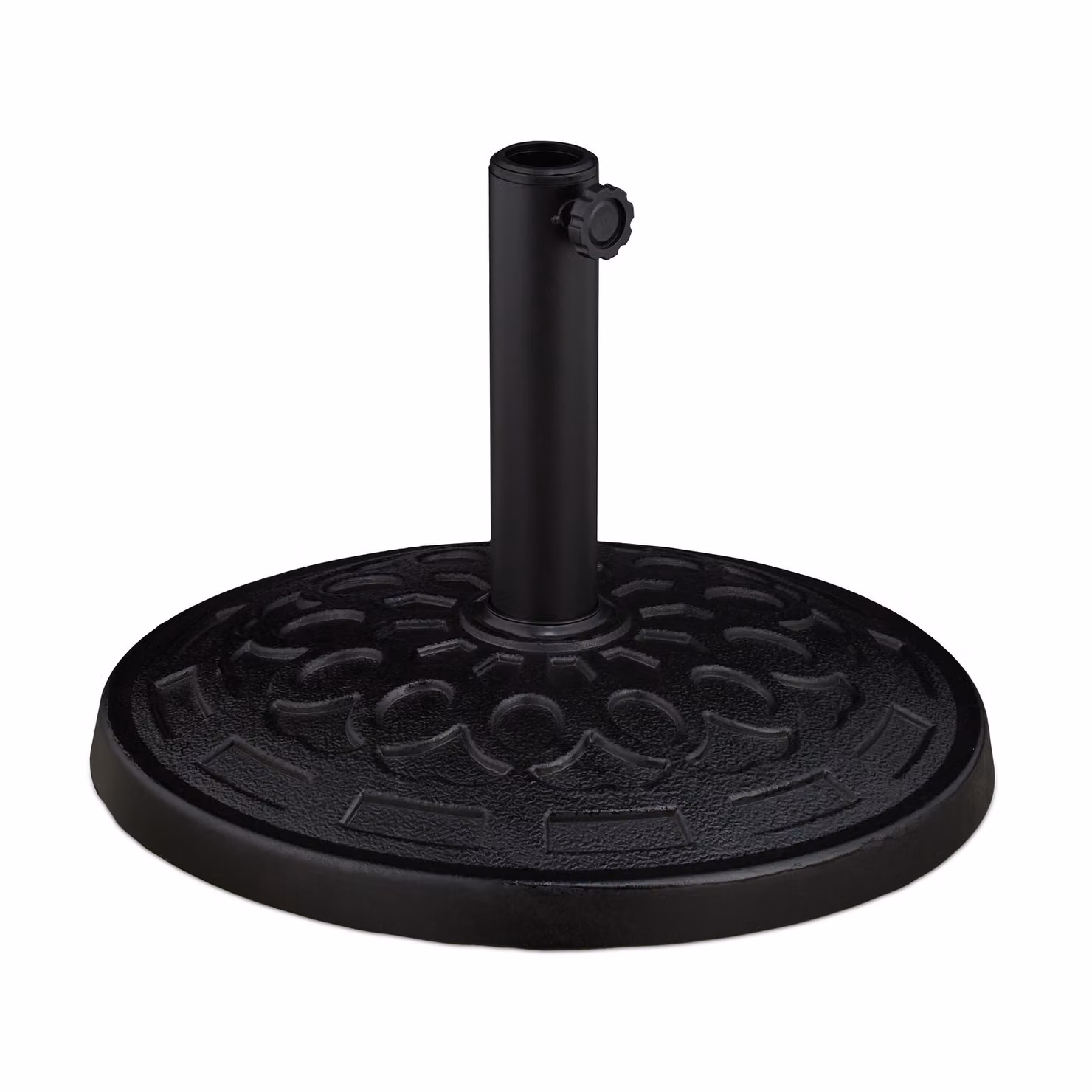 Supporto per ombrellone Relaxdays, per aste da 38-48 mm, design decorativo, resistente alle intemperie, per giardino e balcone, nero