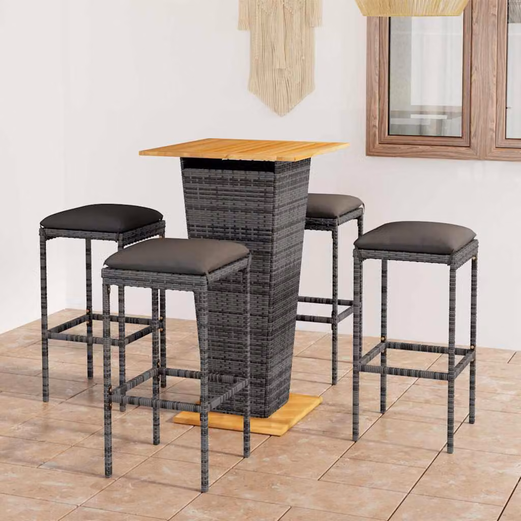vidaXL Set da Giardino Moderno in Legno di Acacia Oliato e Polyrattan Grigio Antracite – 1