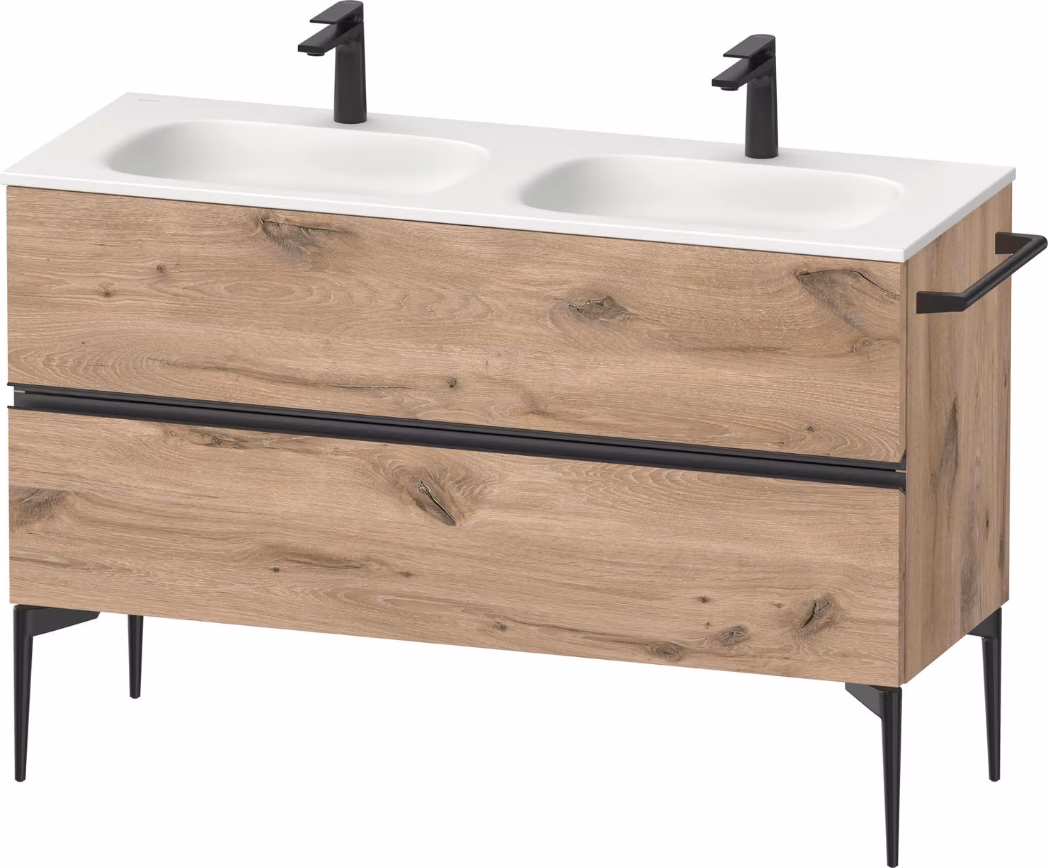 Duravit Sivida Meuble sous-lavabo, 2 tiroirs, poignée noire diamantée mate, 1280x477x592mm, pour Sivida, SV46540BD550000, SV46540BD550000