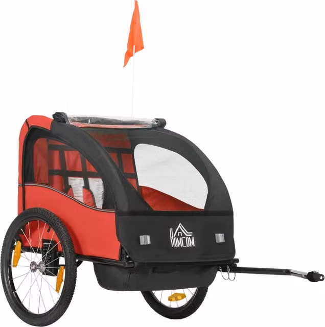 Rimorchio per bicicletta per bambini XYLO con sistema di ammortizzatori e cintura di sicurezza, Rosso, L: 140 cm, P: 88 cm, H: 90 cm – 1