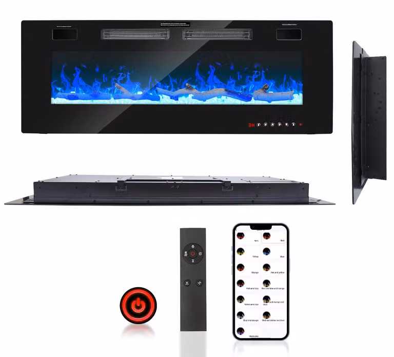Ikodm, camino elettrico da incasso, dimensioni 127 x 46 x 8 cm, con controllo tramite app e touch screen