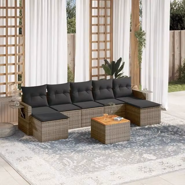 Set Divano da Giardino 8 pz con Cuscini Grigio in Polyrattan 3257026