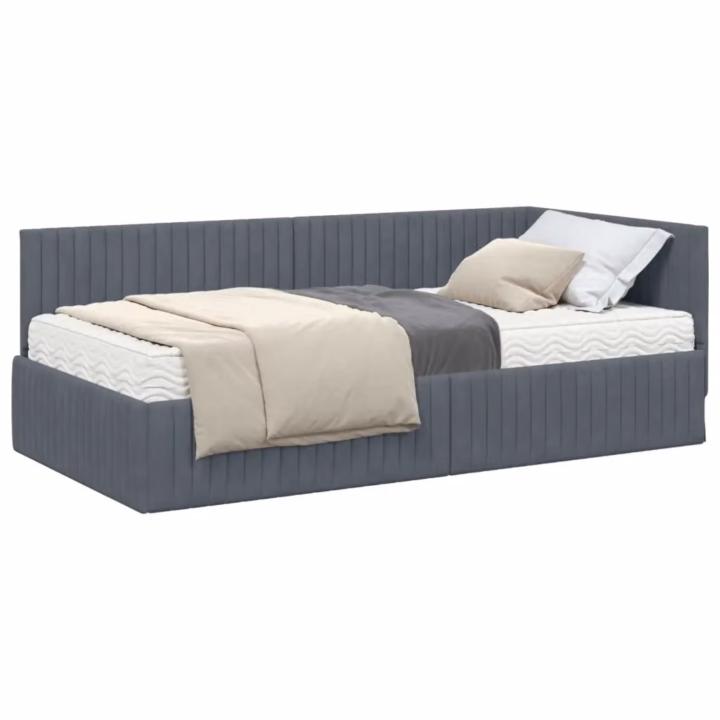 vidaXL Struttura Letto Angolare con 2 Materassi in Velluto Grigio L/P/H: 200 x 100 x 72 cm – 2
