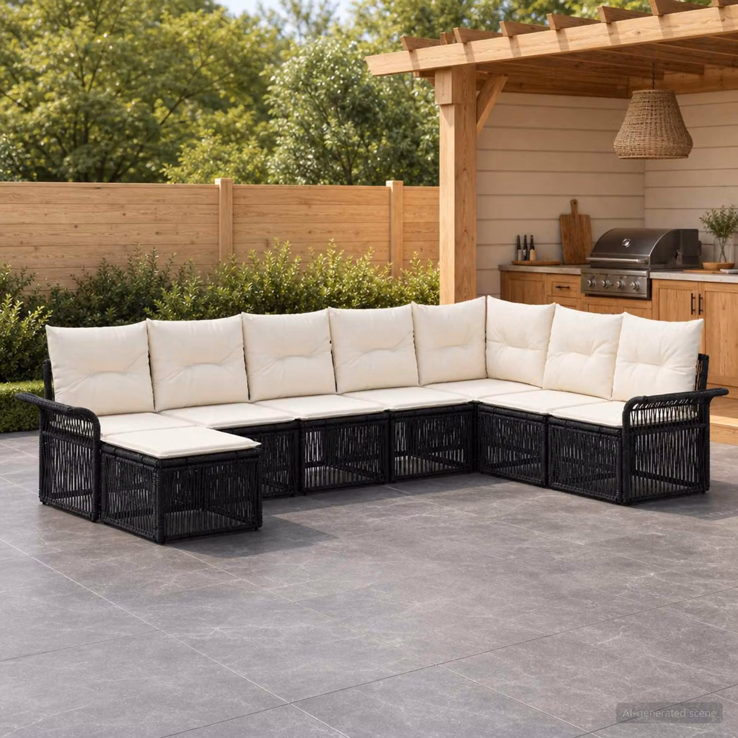 Set Divano da Giardino vidaXL 8 pz Nero con Polyrattan e Cuscini Imbottiti