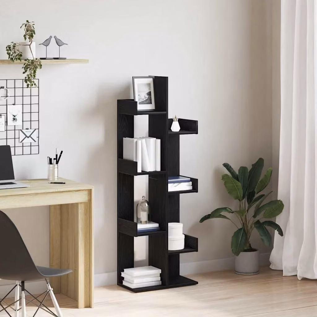 Libreria moderna vidaXL con 8 ripiani regolabili in MDF nero L 48 cm x P 25,5 cm x H 140 cm