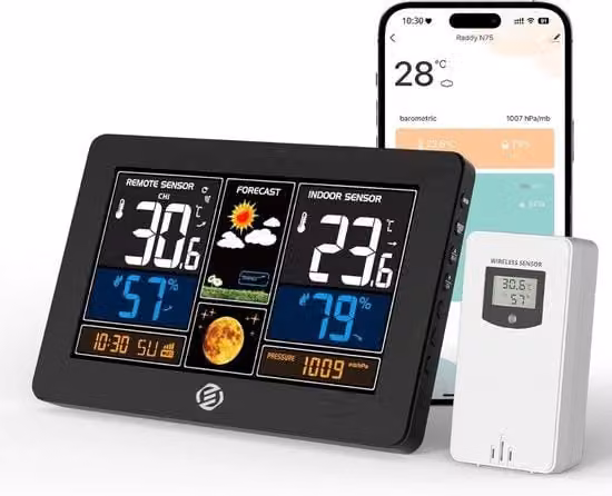 Stazione meteorologica digitale per interni ed esterni - Idrometro - Termometro - Digitale per interni ed esterni - Misuratore di umidità - Versione avanzata