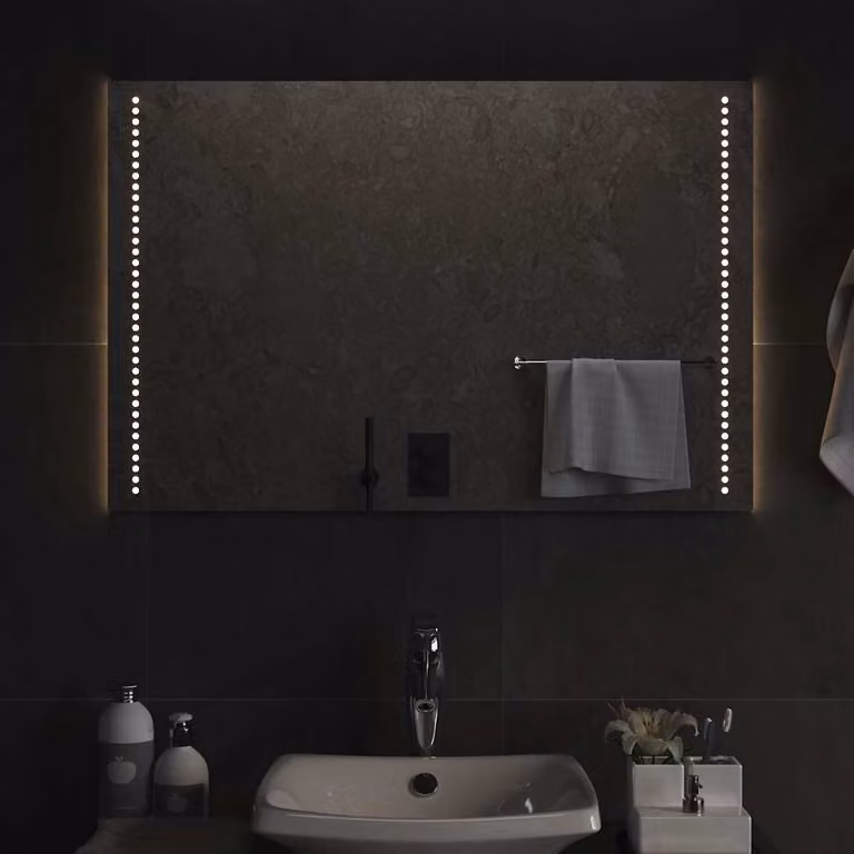 Specchio da bagno moderno vidaXL con luci LED, rettangolare, L: 90 cm, H: 60 cm