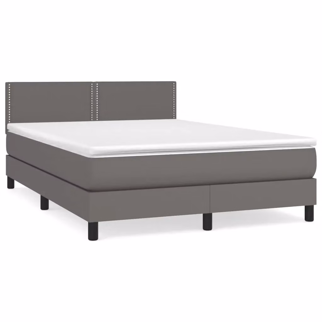 Letto con Giroletto a Molle e Materasso Ibrido vidaXL in Similpelle Grigio e Bianco L/P/H: 203 x 144 x 88 cm – 2
