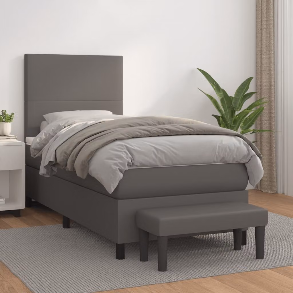 vidaXL Letto a molle con materasso grigio 100x200 cm in Pelle finta - Letto a molle - Boxspringbetten - Bett - Schlafzimmermöbel