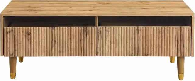 Tavolino da salotto LED, 2 cassetti e illuminazione LED, 110x50x40 cm, Colore naturale