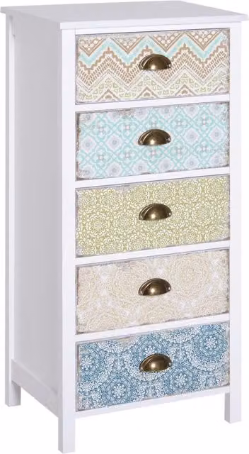 Cassettiera con 5 cassetti colorata in stile Shabby Chic con struttura in legno resistente