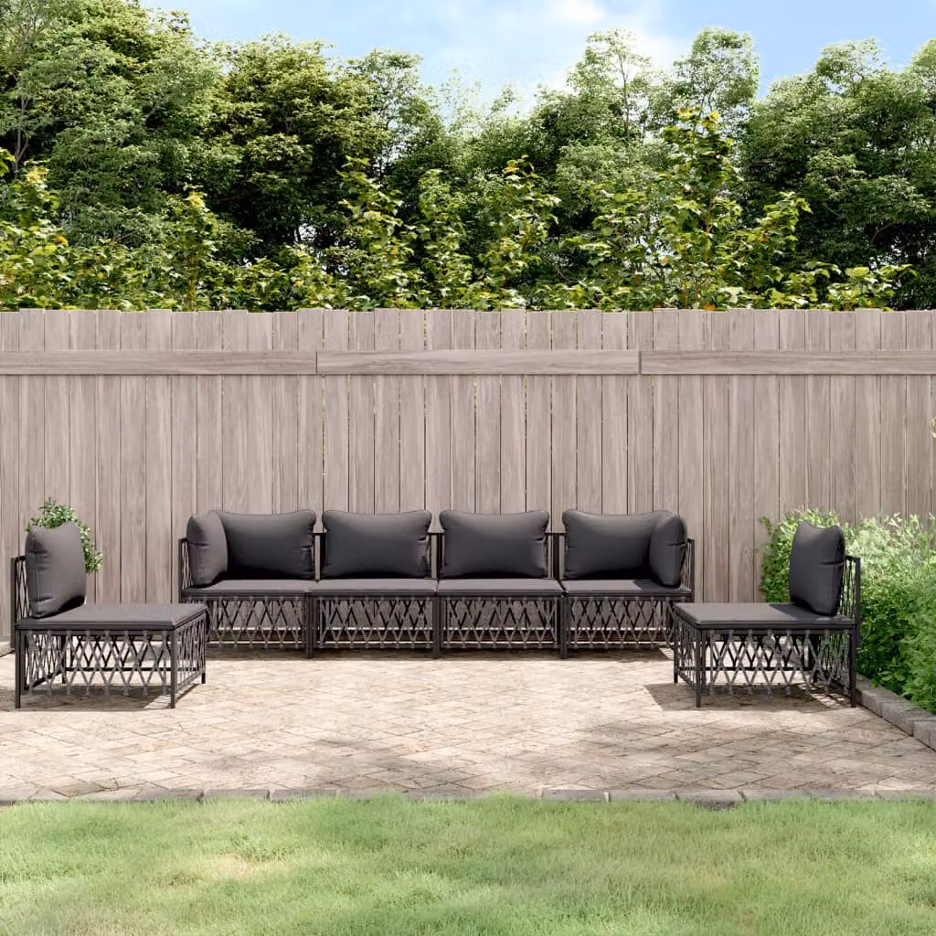 Set Salotto da Giardino vidaXL 6 pz a Forma a L con Cuscini in Textilene e Acciaio Antracite e Grigio
