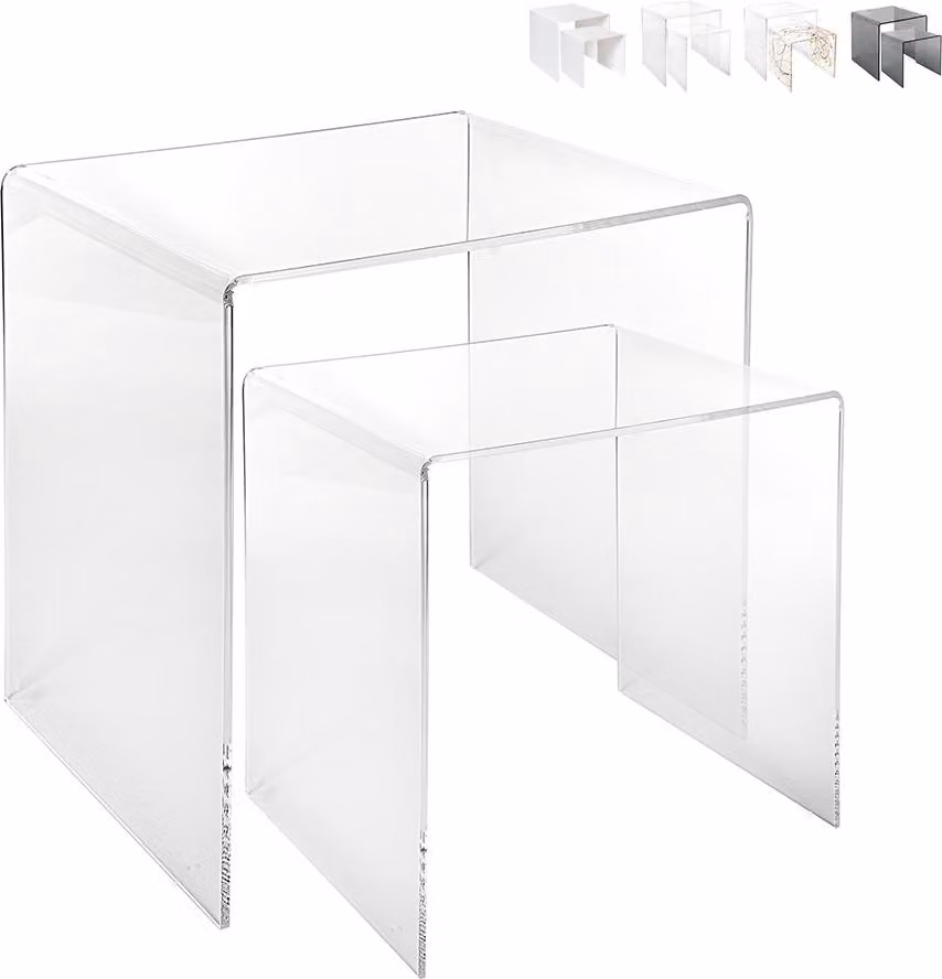 Set di 2 tavolini da salotto moderni in plexiglas trasparente stile anni '80