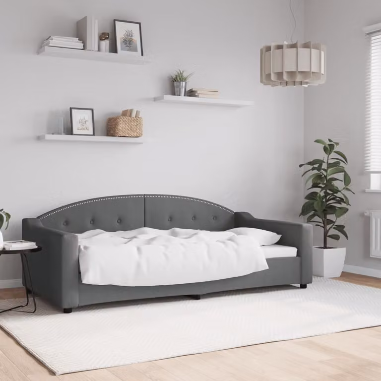 The Living Store Letto da giorno grigio scuro 90x190 cm in tessuto