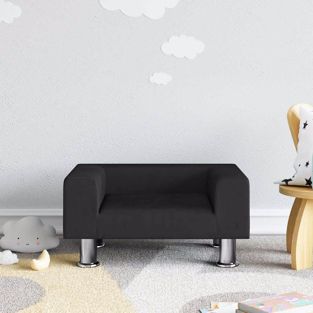 vidaXL Divano per Bambini in Velluto Nero L: 50 cm, P: 40 cm, H: 26,5 cm