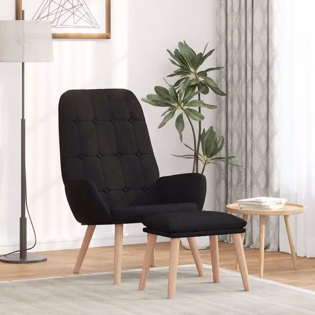 Poltrona Relax con Poggiapiedi Nera in Tessuto e Struttura Mix Design Moderno 875045 – 1