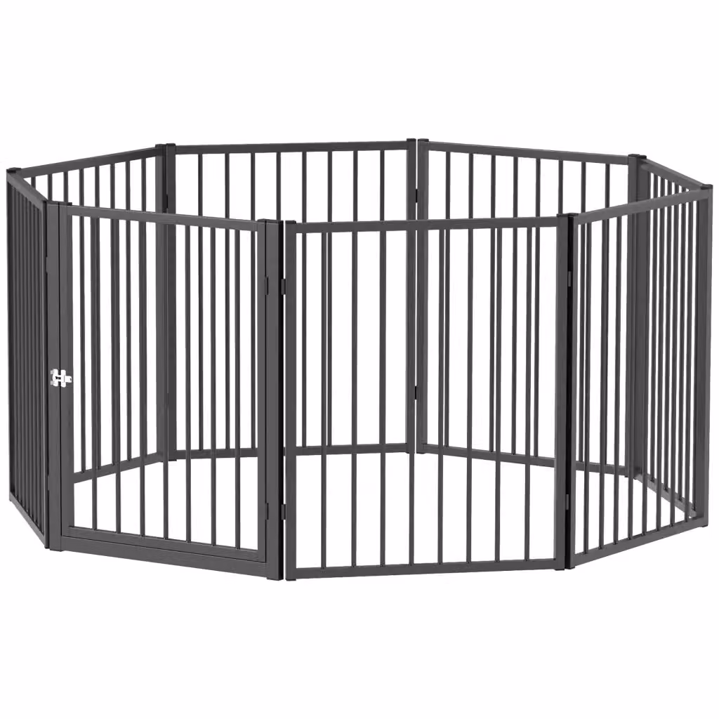 Recinto per cani XYLO pieghevole in acciaio nero opaco con 8 pannelli e porta L: 120 cm, H: 76 cm, P: 16 cm – 2