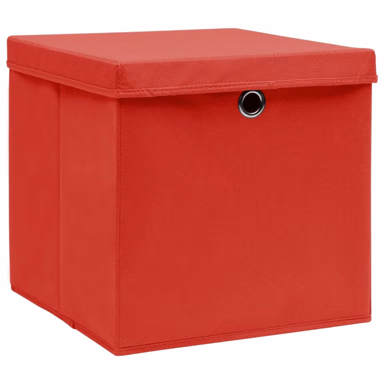 Scatole Portaoggetti con Coperchi 4pz Rosse 32x32x32 cm Tessuto