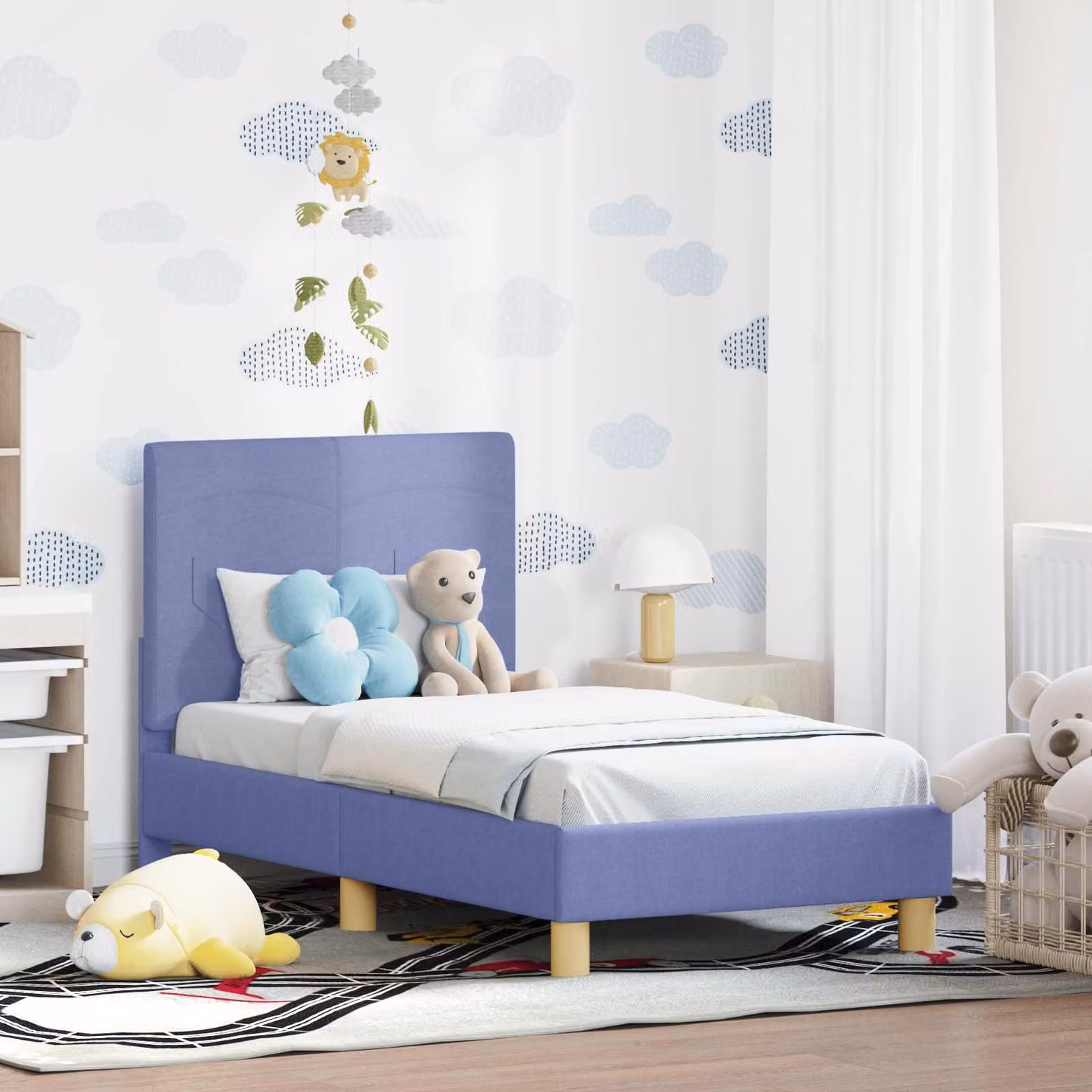 vidaXL Struttura letto a casetta per bambini con ripiani laterali, colore blu, L 140 x P 70 x H 79 cm