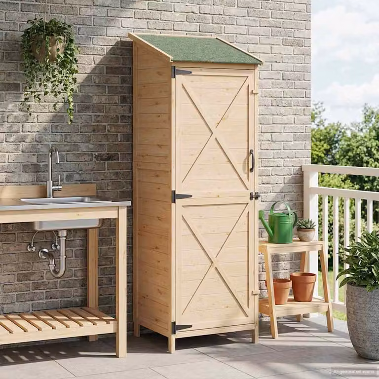 vidaXL Armadio da Giardino Moderno in Legno Marrone e Beige, L: 59,5 cm, P: 56 cm, H: 176,5 cm