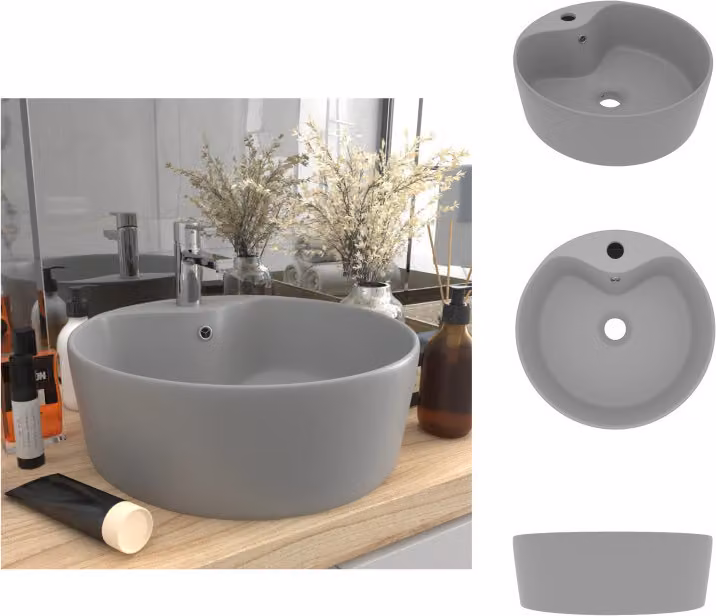 vidaXL Lavabo con troppopieno grigio chiaro opaco 36x13 cm in Vetroceramica - Lavabo da bagno